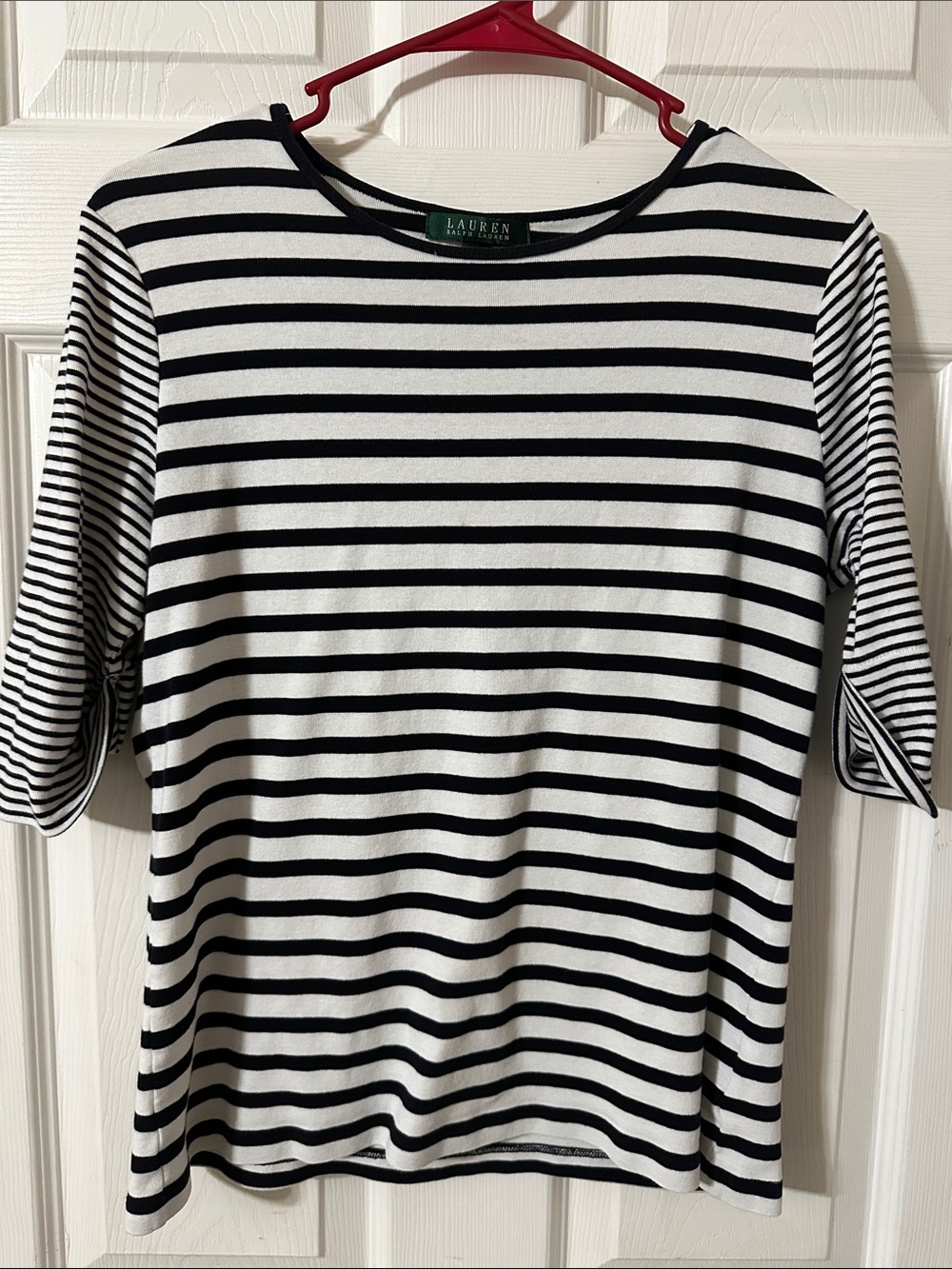 Lauren Ralph Lauren Black & White Striped Scoop Neck Tee